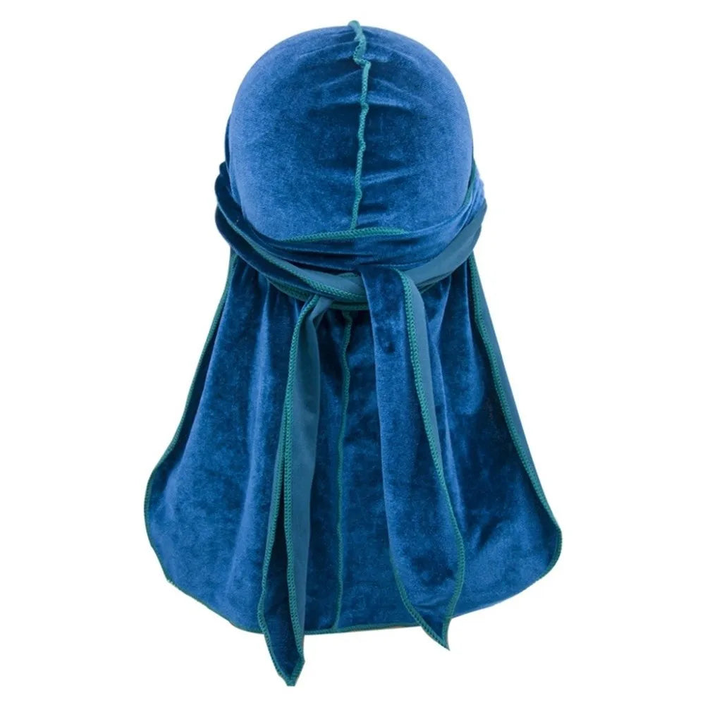 Nouveaux Durags en Velours Casquettes Longue Queue Chapeau Turban Respirant Bandeau Élastique Réglable Accessoires pour Cheveux