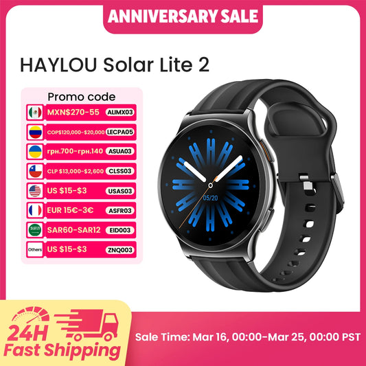 HAYLOU Solar Lite 2 Smartwatch 1,43'' AMOLED Display 24h Gesundheitsüberwachung 150+ Sportmodi Sprachanrufe Smartwatch 1ATM