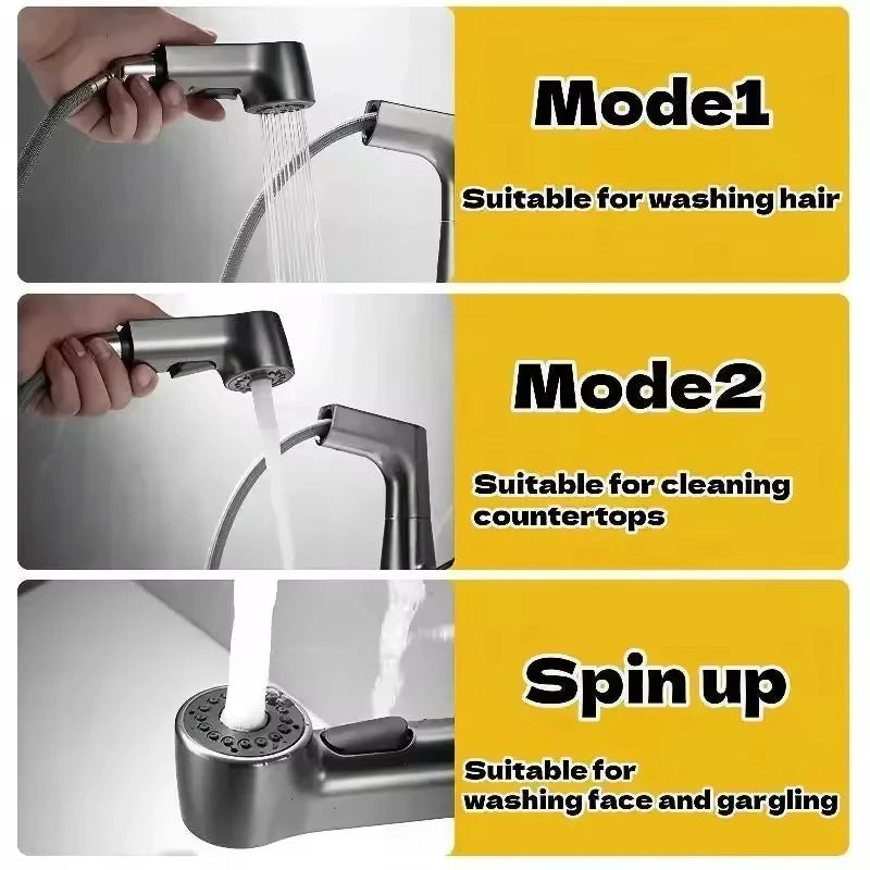 Ausziehbare Küchenarmatur 360° drehbarer Badwaschtischmischer Edelstahl Küchenspüle Wasserhahn mit Ausziehspritze