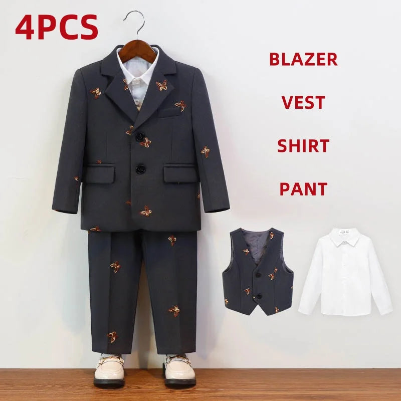 Herbst Winter Kinder Festanzug Für Jungen Schmetterling Stickerei College Jungen Anzug Kinder Mädchen Moderationsauftritt Kleider
