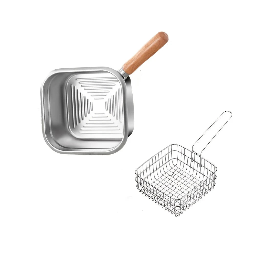 Edelstahlfritteuse für Pommes Frites und Hähnchenflügel, Induktion/Herd-kompatibler Topf, Haushalts-Kleinstölkanne mit Filtersieb