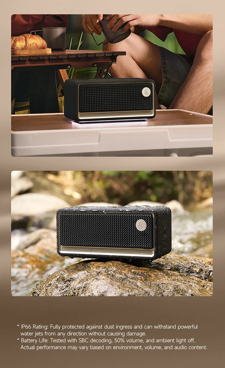 Edifier ES60 Enceinte Bluetooth portable Mini haut-parleur Barre de son sans fil 36W RMS Extérieur Étanchéité IP66 Longue autonomie