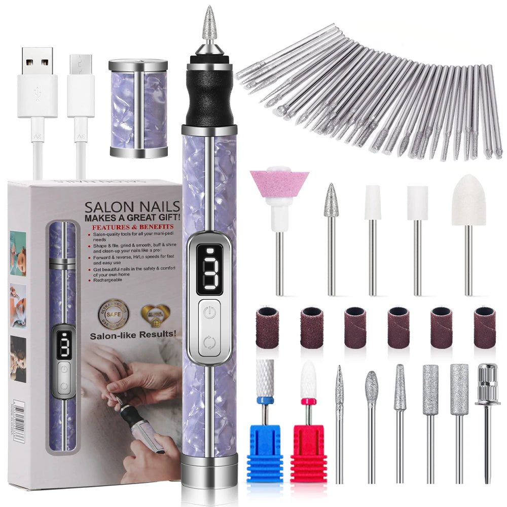 YIKOOLIN Tragbares elektrisches Nagelbohrerset, 4 Geschwindigkeiten, professionelles Maniküre-Pediküre-Set für Nagelsalons, Peeling und Polieren