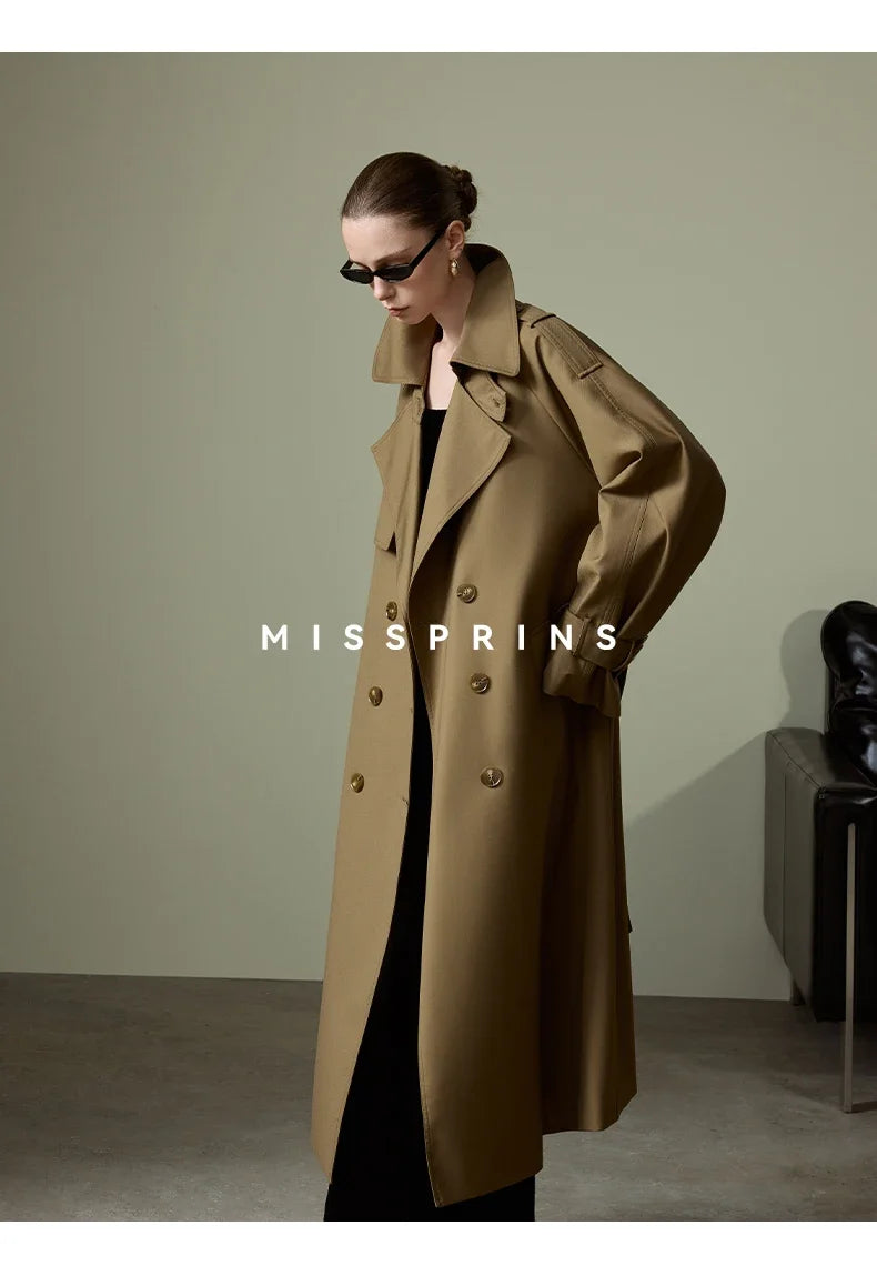 Lautaro Frühling Herbst Langer Khaki Trenchcoat für Damen Gürtel Zweireiher Schick Luxus Designer Europäische Mode Kleidung 2025