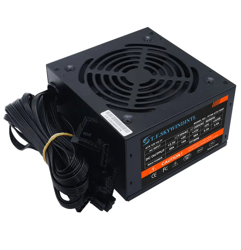 Unité d'alimentation PC 700W Noir Gaming Silencieux Ventilateur 120mm ATX 24 broches 12V pour ordinateur de bureau BTC