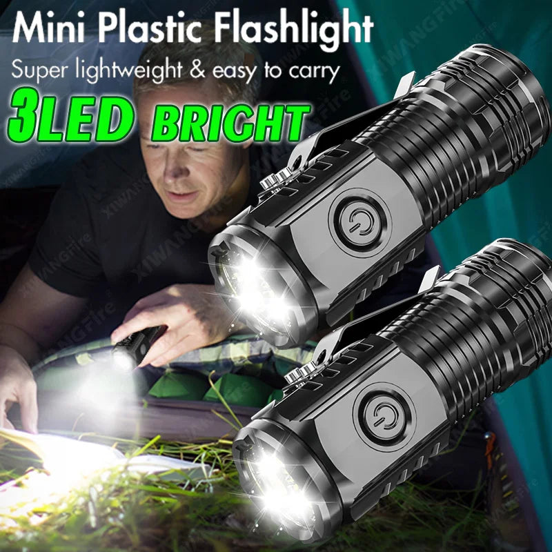Lampe de poche portable super lumineuse 3 LED SST20 - Torche USB rechargeable de haute qualité, étanche avec CLIP DE CASQUETTE pour la randonnée et le camping