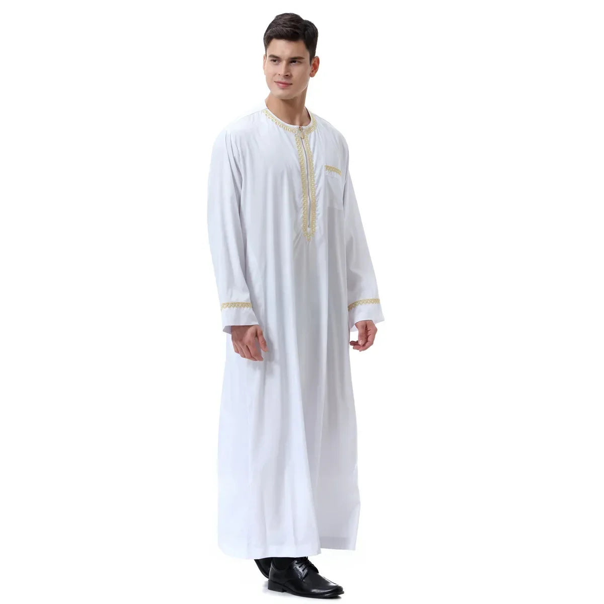 Jubba Thobe Homme Musulman Imprimé Fermeture Éclair Kimono Longue Robe Saoudienne Islamique Musulman Vêtements Abaya Caftan Islam Dubaï Robe Arabe