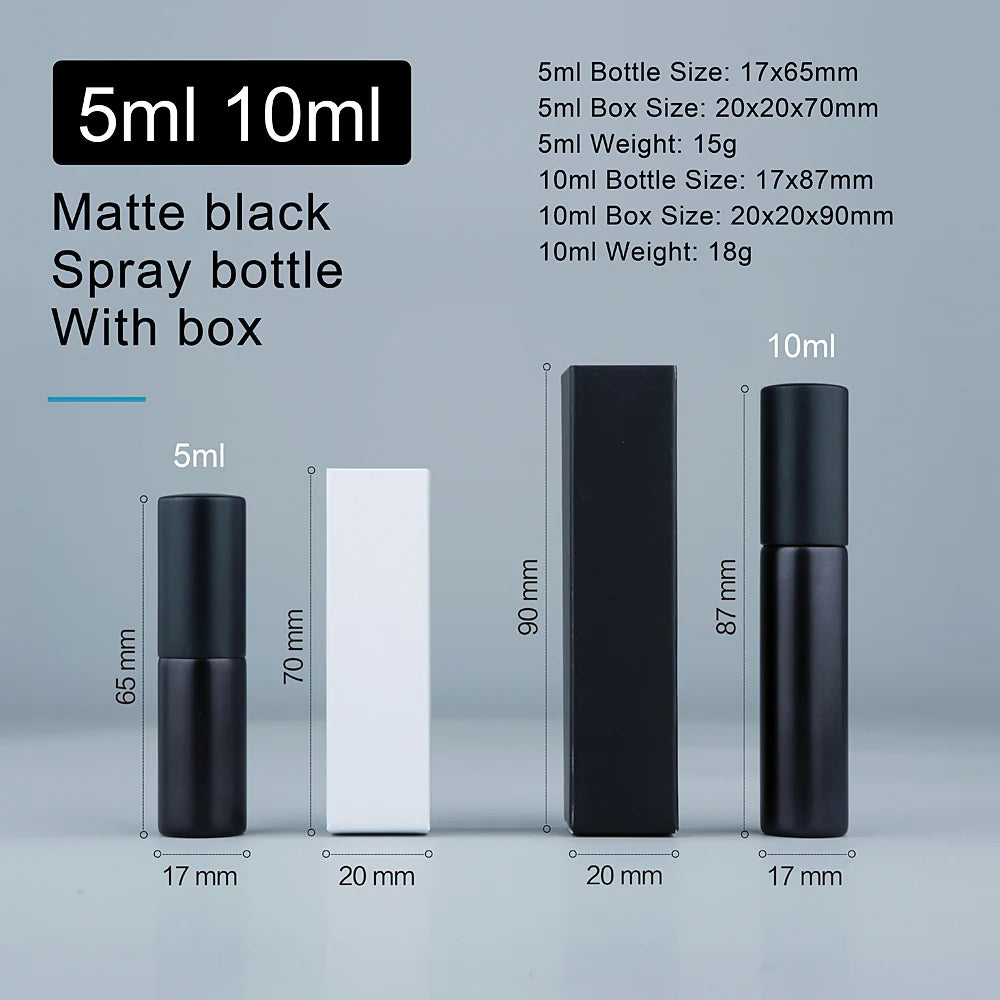 50/100 Stück 5ml 10ml Matt Schwarzer Parfümflakon Mit Verpackung Atomizer Leere Parfüm-Probenflaschen Benutzerdefiniertes LOGO Extra Bezahlen