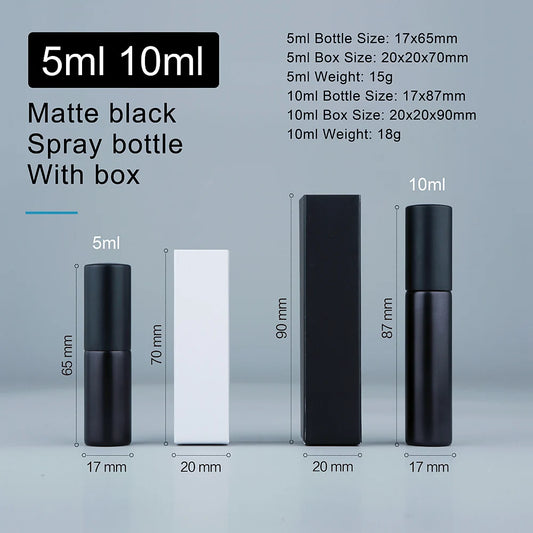 50/100 Pcs 5ml 10ml Matte Black Perfume Bottle With Packaging Box Atomizer Empty Perfume Sample Bottles Custom LOGO Pay Extra