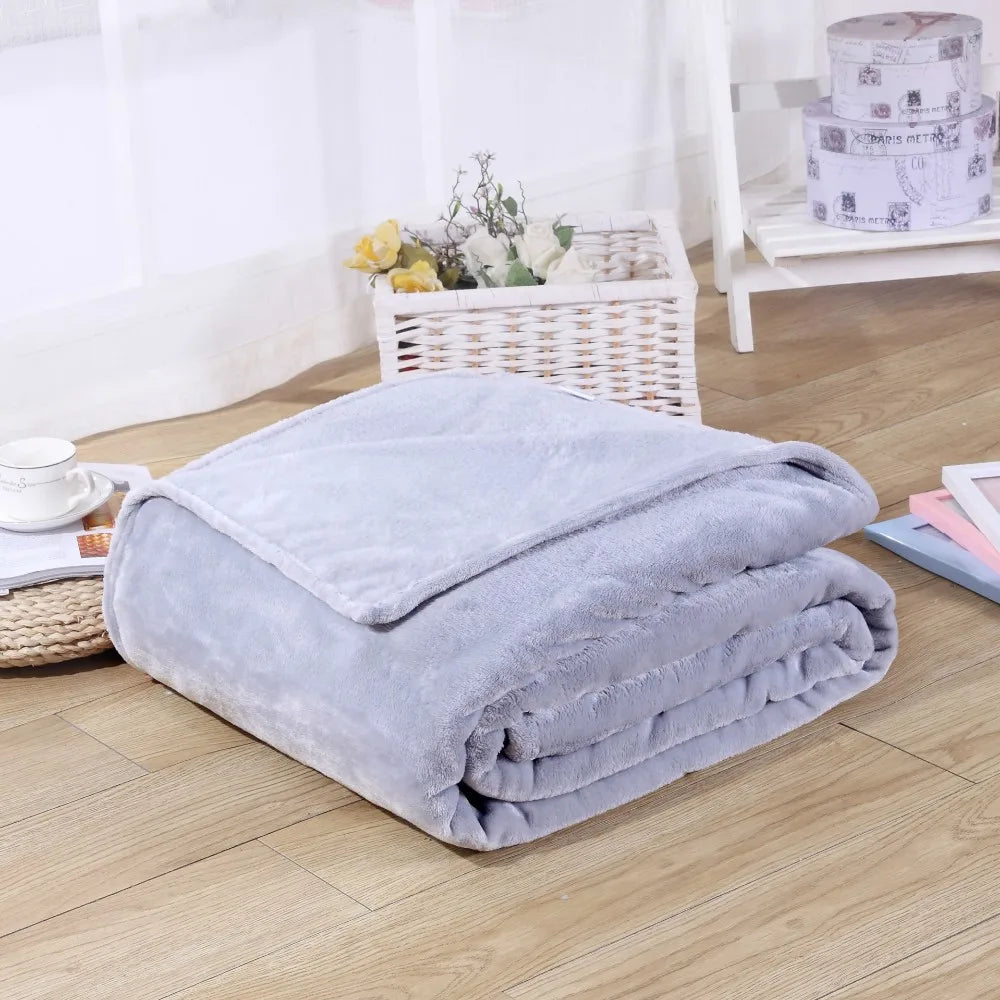 Couvertures en flanelle polaire corail 230 g/m² pour lits, couleur unie bleue rose, douce, chaude et fine, couvre-lit, housse de canapé, couverture plaid en fausse fourrure.