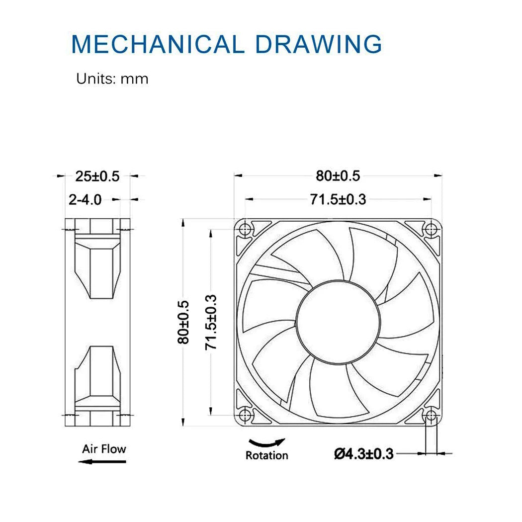 Ventilateur 8025 DC 12V 24V 80mm x 80mm x 25mm double roulement à billes Ventilateur de refroidissement sans balais de remplacement pour ventilateur 80mm 25mm à roulement à billes