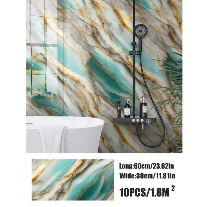 10 autocollants muraux 3D effet marbre, étanches, auto-adhésifs pour salle de bain, cuisine, rénovation murale et décoration intérieure