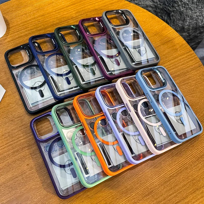 Luxuriöser Metallringhalter Hochtransparente stoßfeste Handyhülle für iPhone 16 15 14 13 12 11 ProMax Objektivschutzfolie
