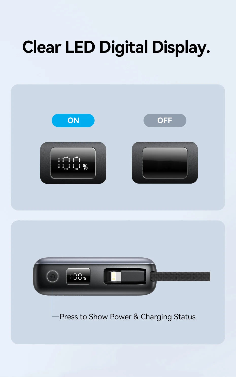 Vention 45W 10000mAh Powerbank mit integriertem USB-C- und Lightning-Kabel, tragbare Powerbank für iPhone 17 16 Samsung S26 S25 Xiaomi Poco