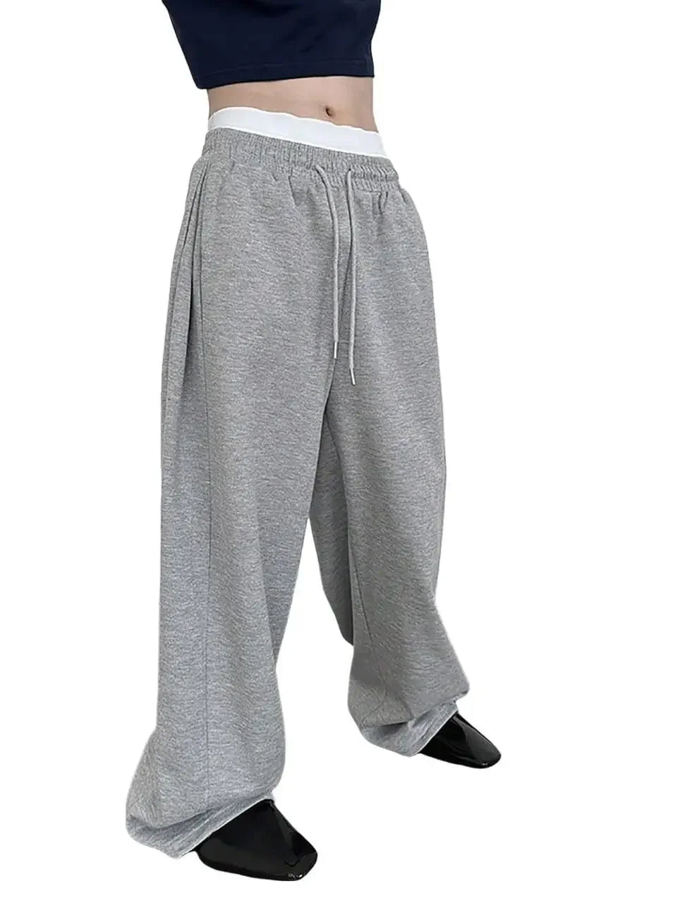 Pantalon de survêtement large Y2K Harajuku pour femmes, streetwear, ample, surdimensionné, gris, de sport, taille haute, avec cordon de serrage, décontracté