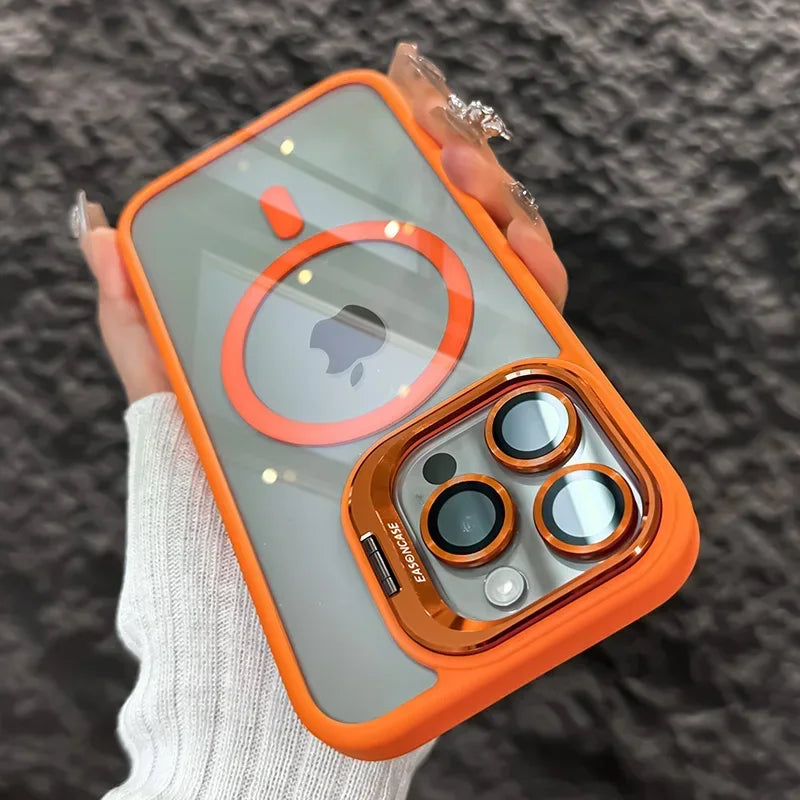 Luxuriöser Metallringhalter Hochtransparente stoßfeste Handyhülle für iPhone 16 15 14 13 12 11 ProMax Objektivschutzfolie
