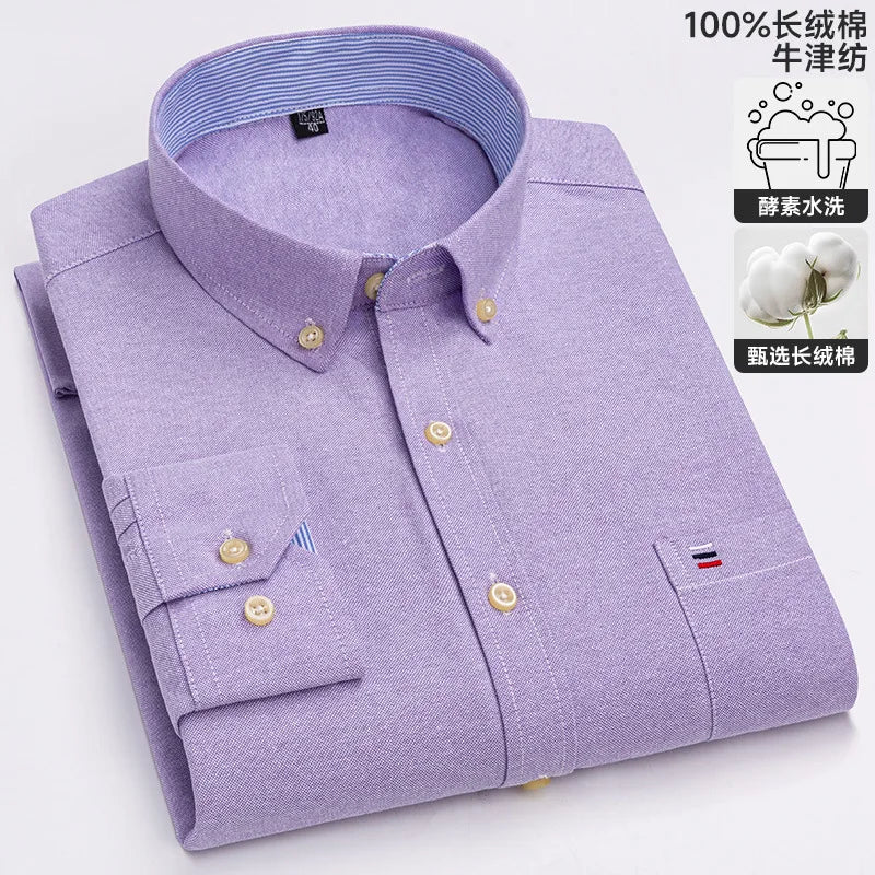 100-220 catties Plus Size Men's Shirt 100% Cotton Long Sleeve Business Casual All Oxford Spinning Plus Size Plaid Shirt