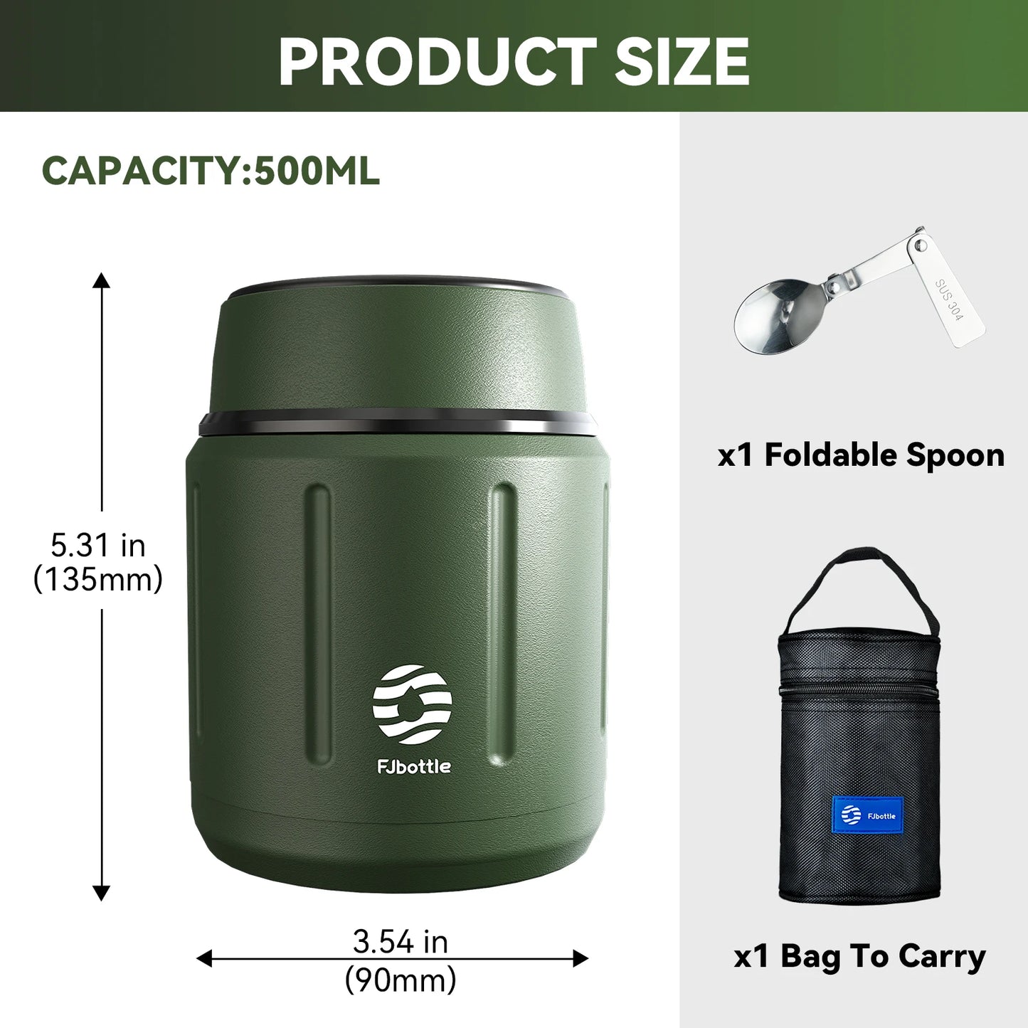 Fjbottle 500ml Essens-Thermoskanne, 316 Edelstahl Vakuumisolierter Essensbehälter mit Löffel Kinder-Brotdose