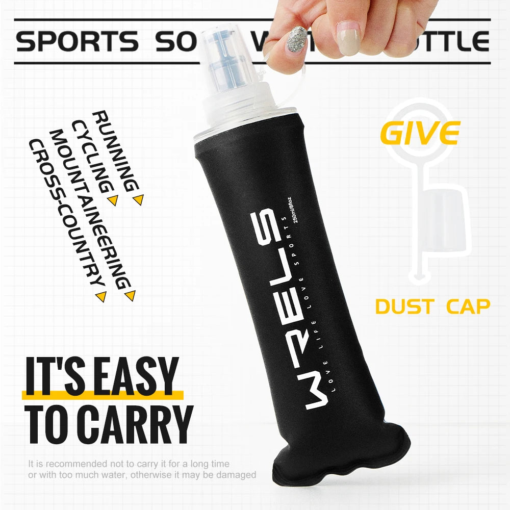 WRELS Trinkflasche TPU Faltbare Soft Flask Outdoor Sport Wasserbeutel Faltbare Trinkflasche 500ml für Laufen Camping BPA-frei