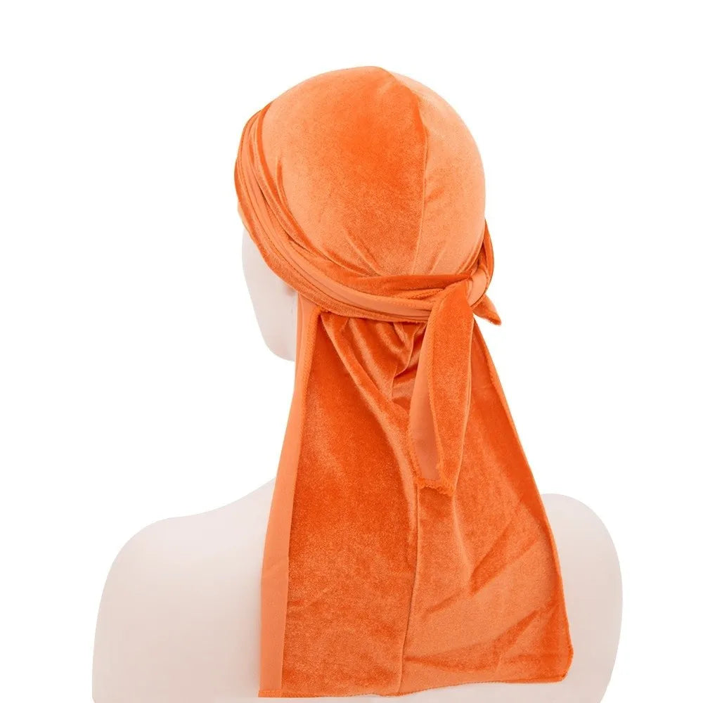 Nouveaux Durags en Velours Casquettes Longue Queue Chapeau Turban Respirant Bandeau Élastique Réglable Accessoires pour Cheveux