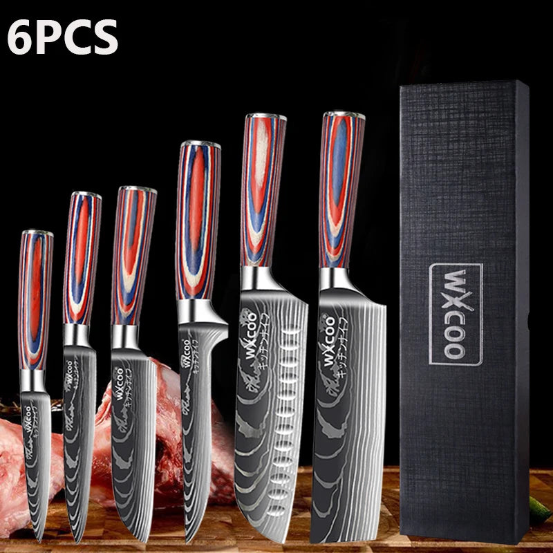 Professional Kitchen Chef's Knife Damascus Japanese Santoku Slicing Knife Meat Cleaver Stainless Steel Butcher Knife with Box