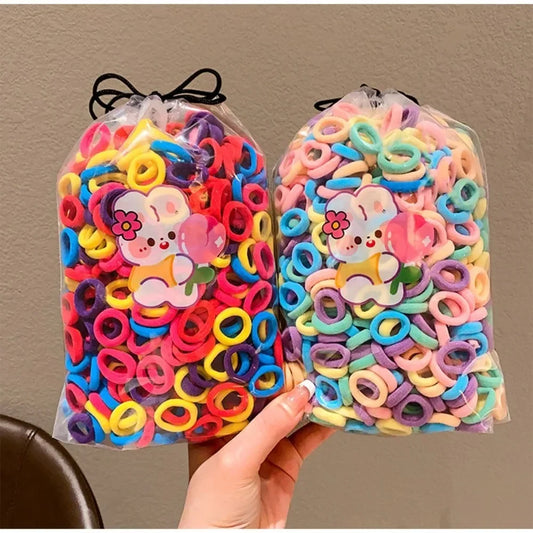 100pcs Brown Black Children's Headband Set Cute MIni Finger Hair Tie Candy Color Hair Rope No Harm Korean Hair Ring Kid Headwear