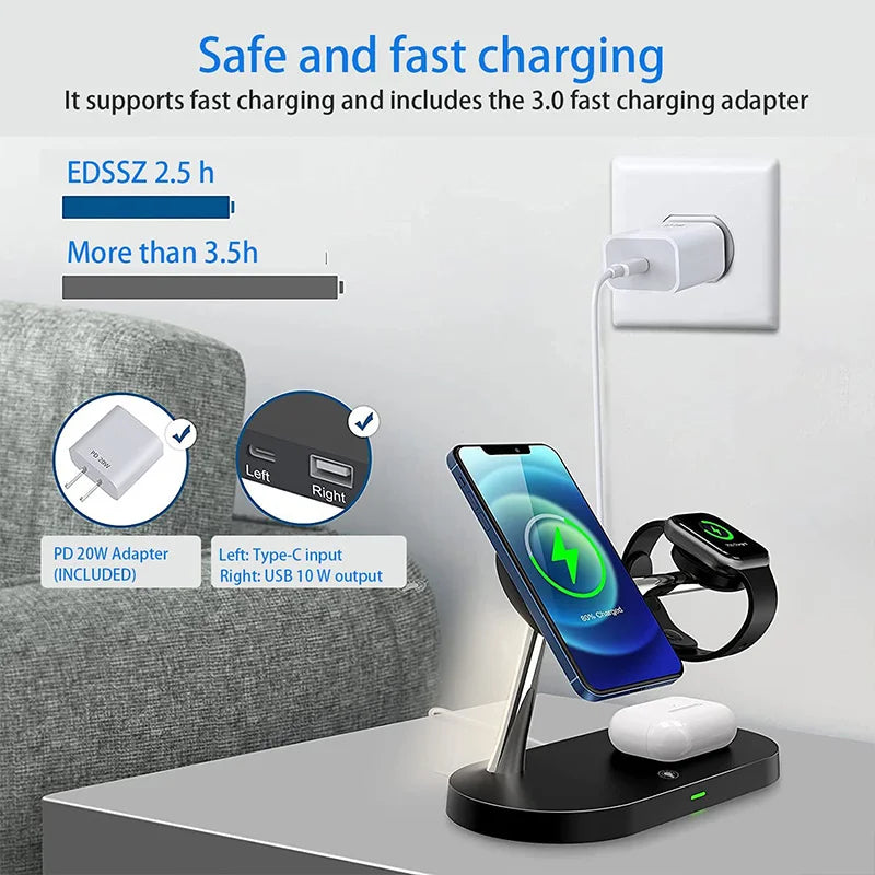 3-in-1 Magnetisches kabelloses Ladegerät für iPhone 16 15 14 13 12, Schnellladestation für Apple Watch 10 9 8 7 6 5 4, Airpods 2 3 Pro