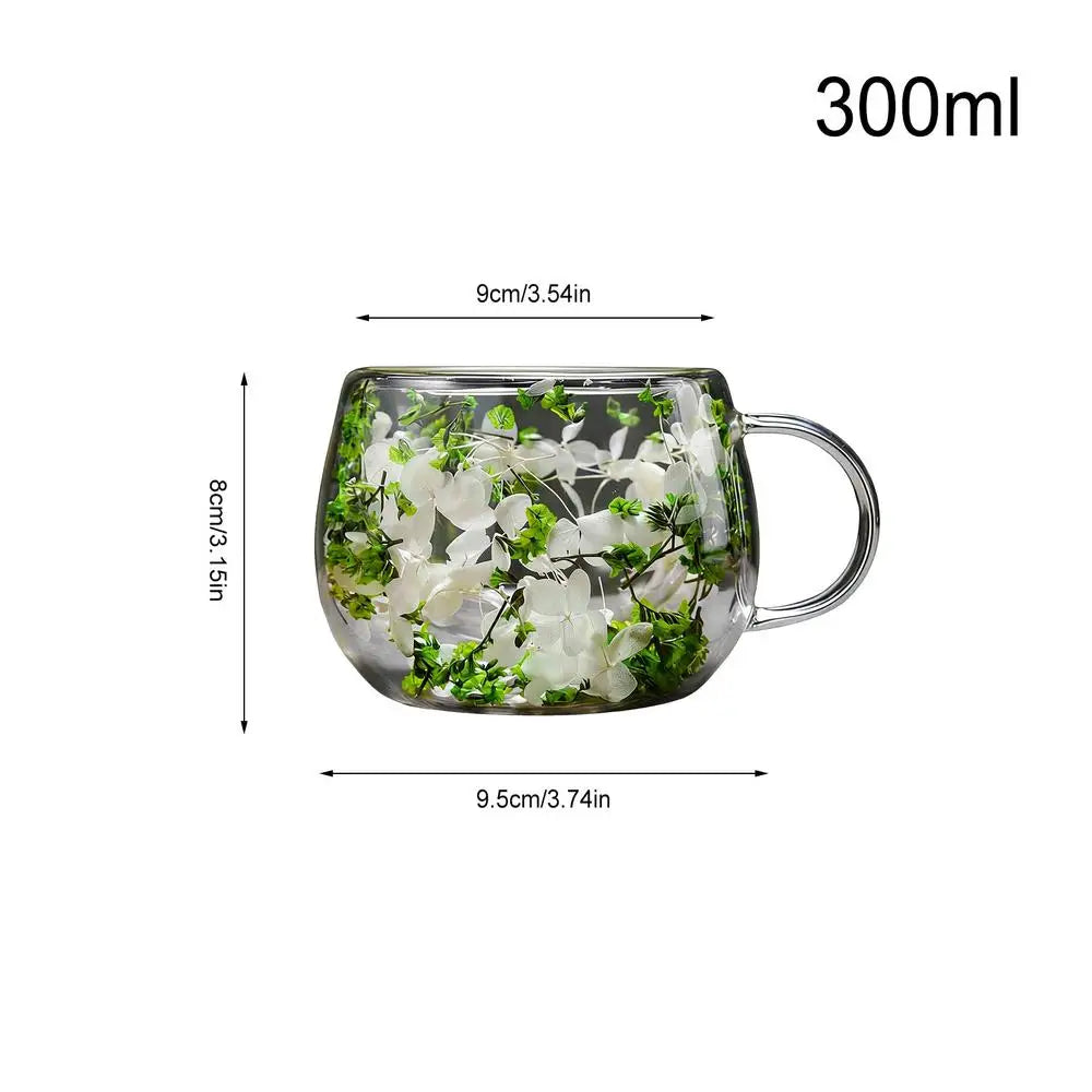 Dried Flower Coffee Mugs Double Wall Drinkware Glass Drinking Cups Coffee Mug for Home Living Room Kitchen Apartment