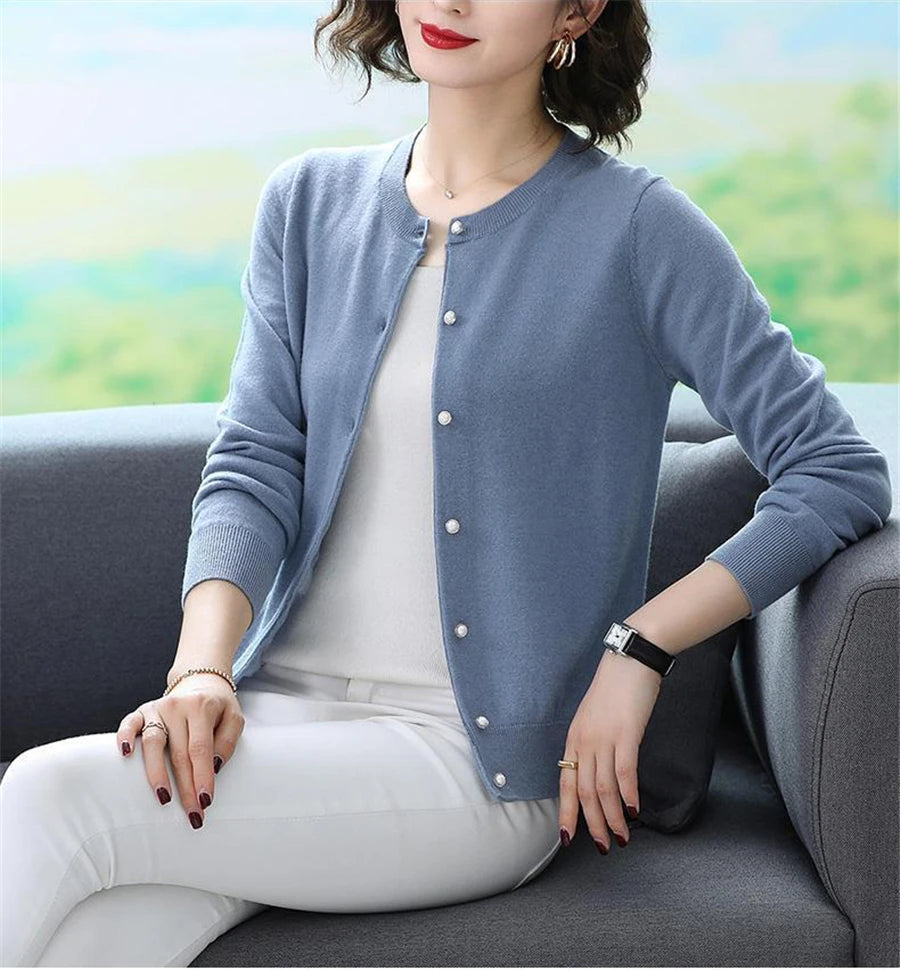 Spring Fall Slim Knit Cardigans Jacket Women Casual Korean Sweater Coats O-neck Knitwear Gilet Basic Single Breasted Malhas Tops