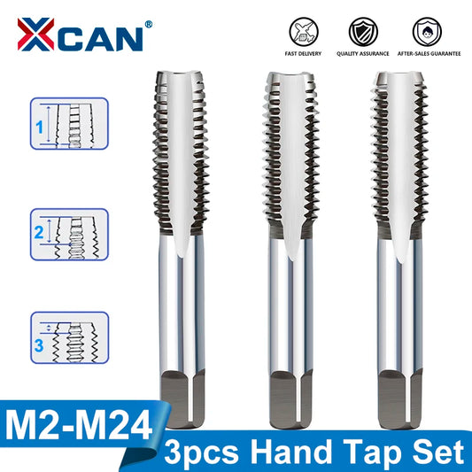 XCAN 3pcs Right Hand Thread Tap M2-M24 HSS Metric Plug Tap Machine Screw Taps Drill Hand Tool For Metalworking