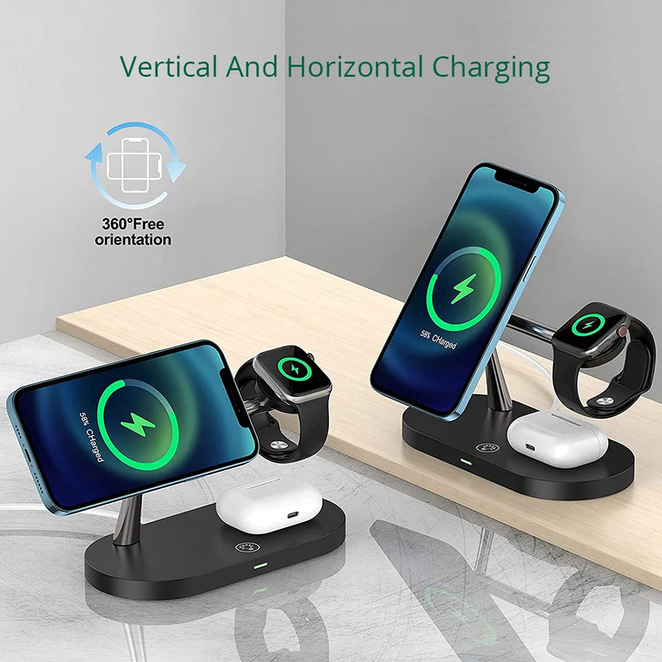 Chargeur magnétique sans fil 3-en-1 pour iPhone 16 15 14 13 12 Station de charge rapide pour Apple Watch 10 9 8 7 6 5 4 Airpods 2 3 Pro