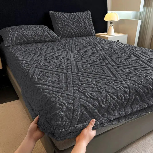 Jacquard Winter Dick Warme Korallen Plüsch Matratzenauflage Hohe Elastizität Rutschfest Atmungsaktiv Geeignet Schlafzimmer Weiches Bettlaken