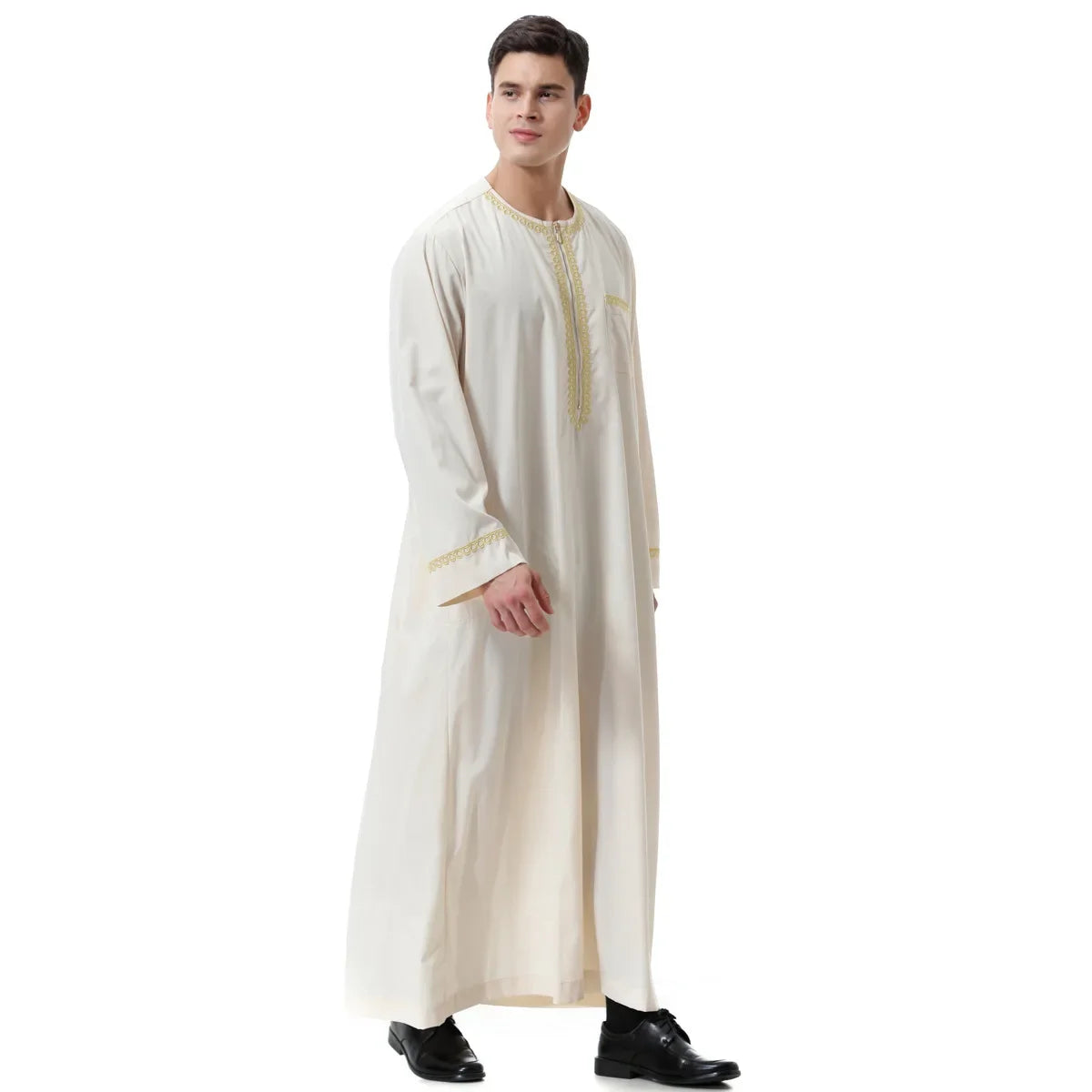 Jubba Thobe Homme Musulman Imprimé Fermeture Éclair Kimono Longue Robe Saoudienne Islamique Musulman Vêtements Abaya Caftan Islam Dubaï Robe Arabe
