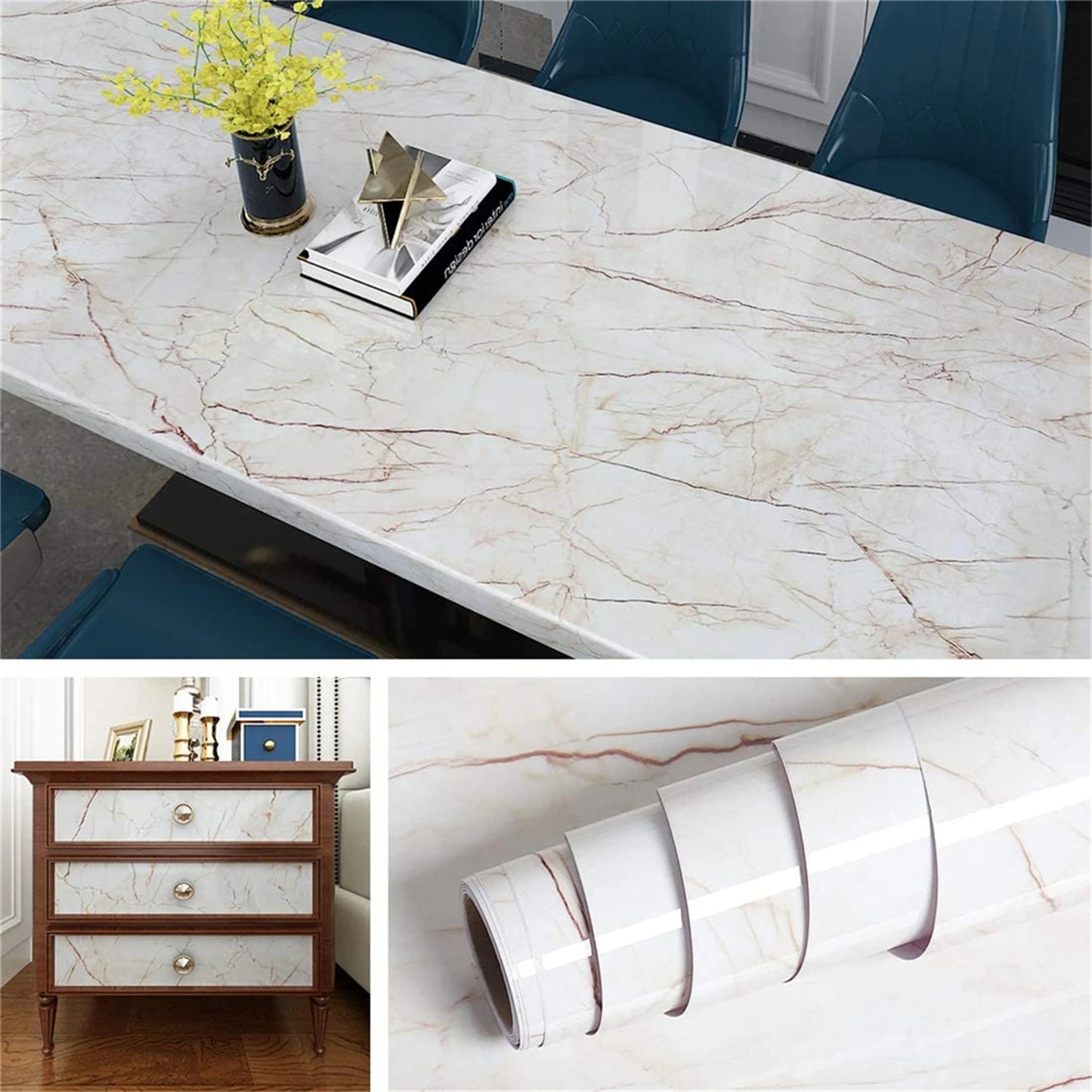 1 Roll Pearlescent Pink Marble Wallpaper Waterproof Contact Paper Vinyl Self Adhesive Peel and Stick  Removable Decor Sticker