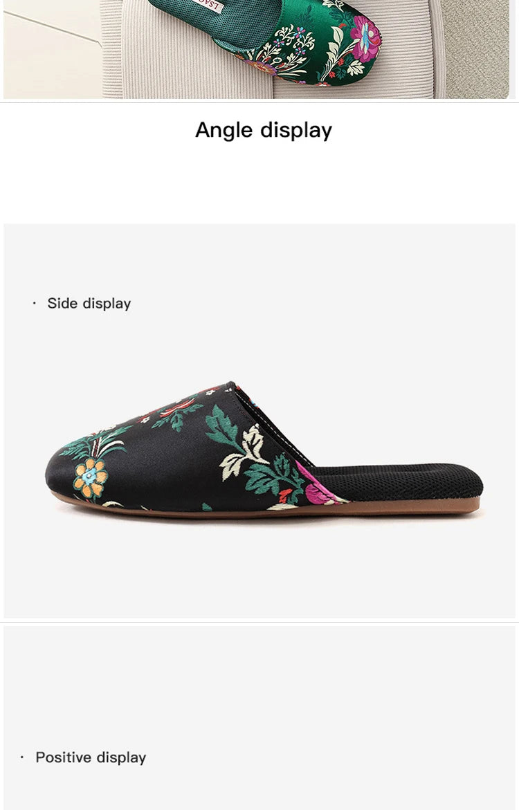 Spring and summer new Chinese embroidered slippers high-end light luxury classic beef tendon bottom home floor drag women