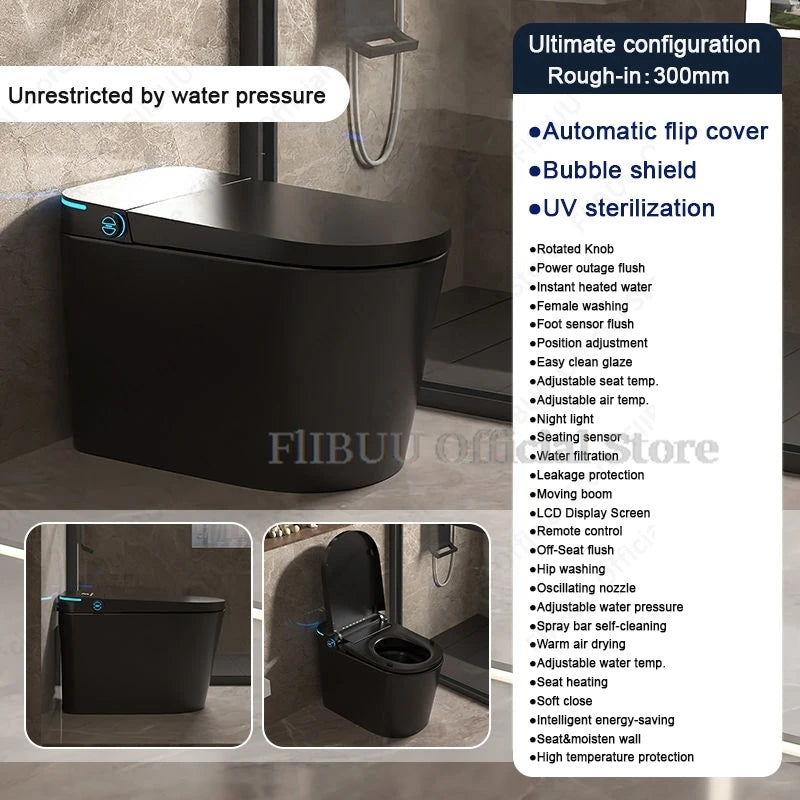 Elongated One Piece Smart Bidet Toilet Built-in Water Tank Unrestricted By Water Pressure Display Screen Warm Water Foot Sensor