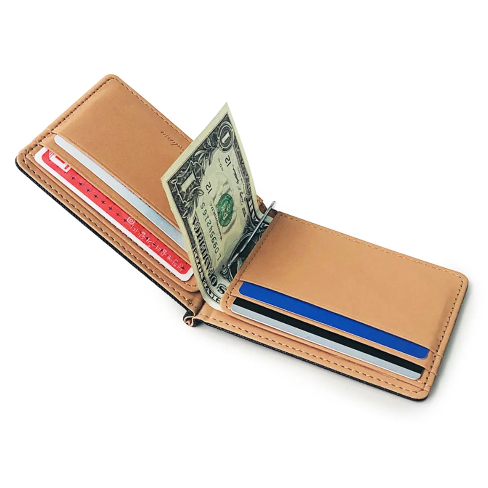 Portefeuille court pour hommes en cuir PU, porte-monnaie, pinces à billets, porte-cartes d'identité et de crédit, pochette fine et solide pour hommes