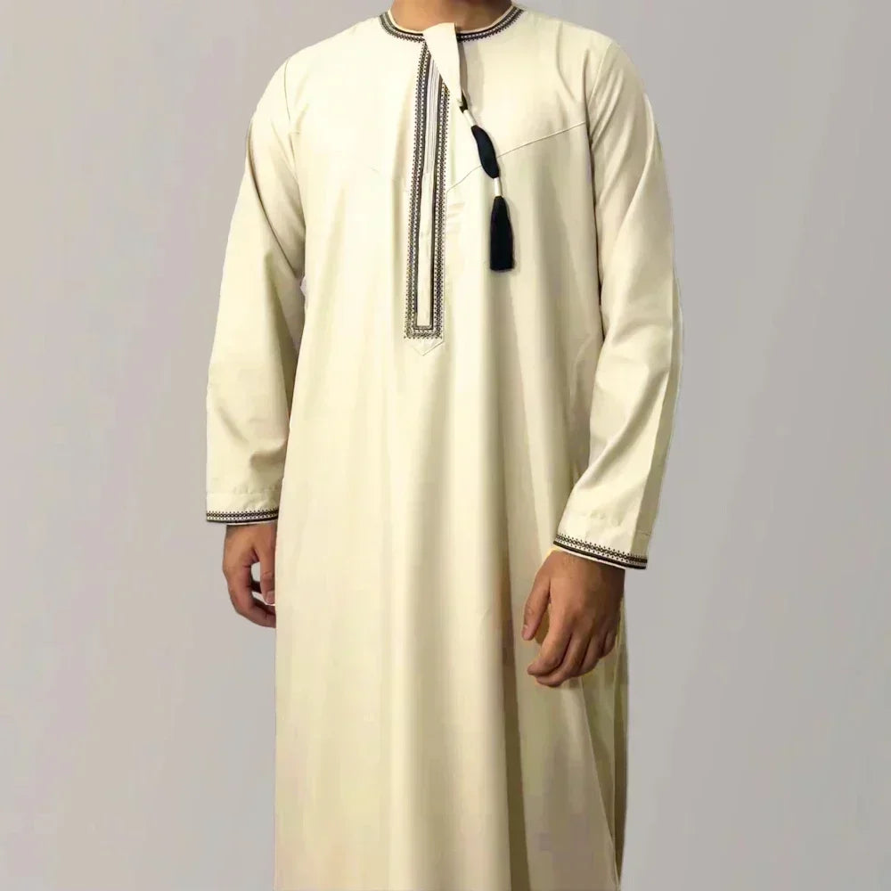 Nouvelle robe longue à manches longues pour hommes musulmans Abaya Daffah Jubba Thobe Pakistan Arabie Saoudite Caftan Islamique Vêtement de prière Afghane