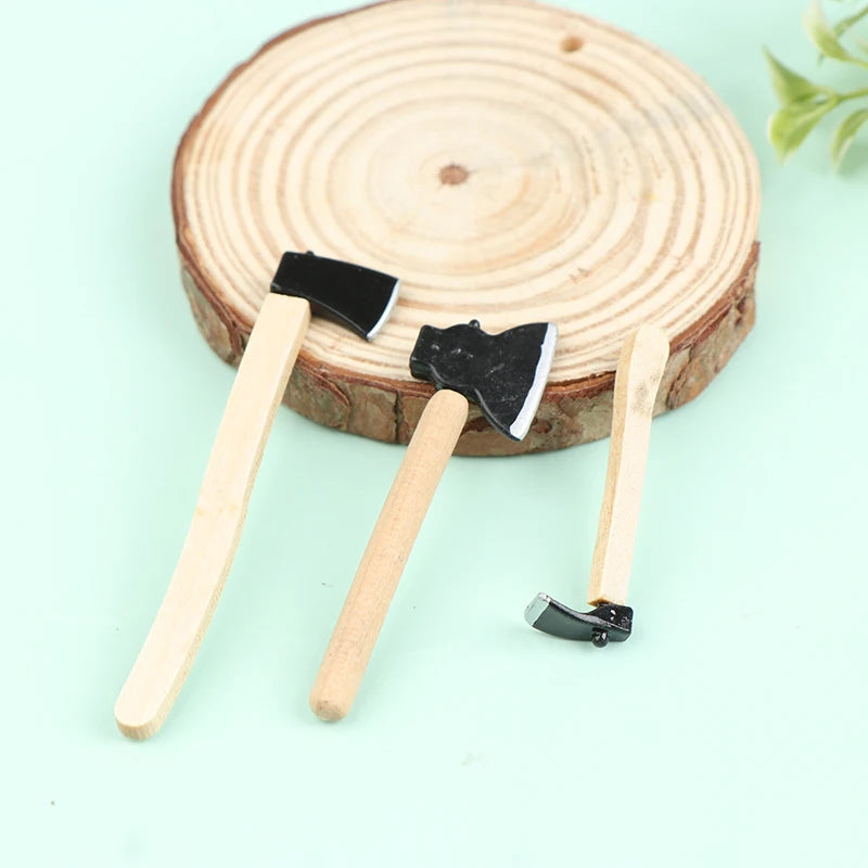 3er-Set Mini Holz Metall Beil Axt Puppenhaus Miniatur Werkzeuge