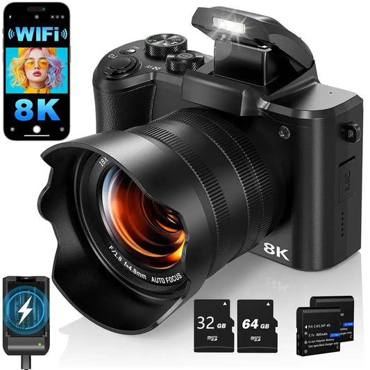 8K Digitalkamera für Fotografie Autofokus WiFi 88MP Vlogging-Kamera mit Dual-Objektiv 16X Digitalzoom Touchscreen Reisekamera