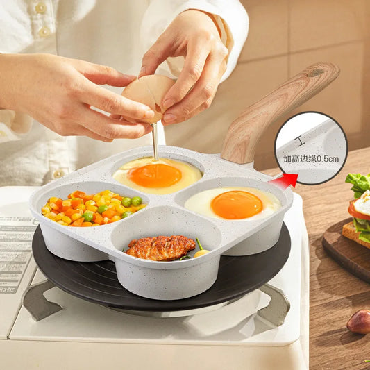 Household Maifan stone four-hole frying pan, non-stick pan, breakfast egg hamburger small frying pan, steak pan