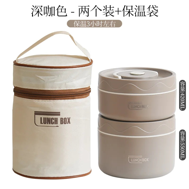 Portable Thermos 304 stainless steel insulated lunch box leakproof sealed bucket student lunch box multi-layer Round bento box