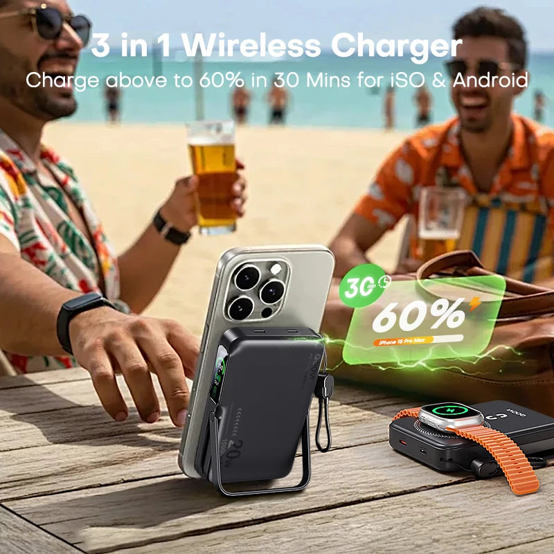 Batterie externe QOOVI Qi2 10000 mAh sans fil PD20W, charge rapide, chargeur portable pour iPhone, Samsung, iWatch, Airpod