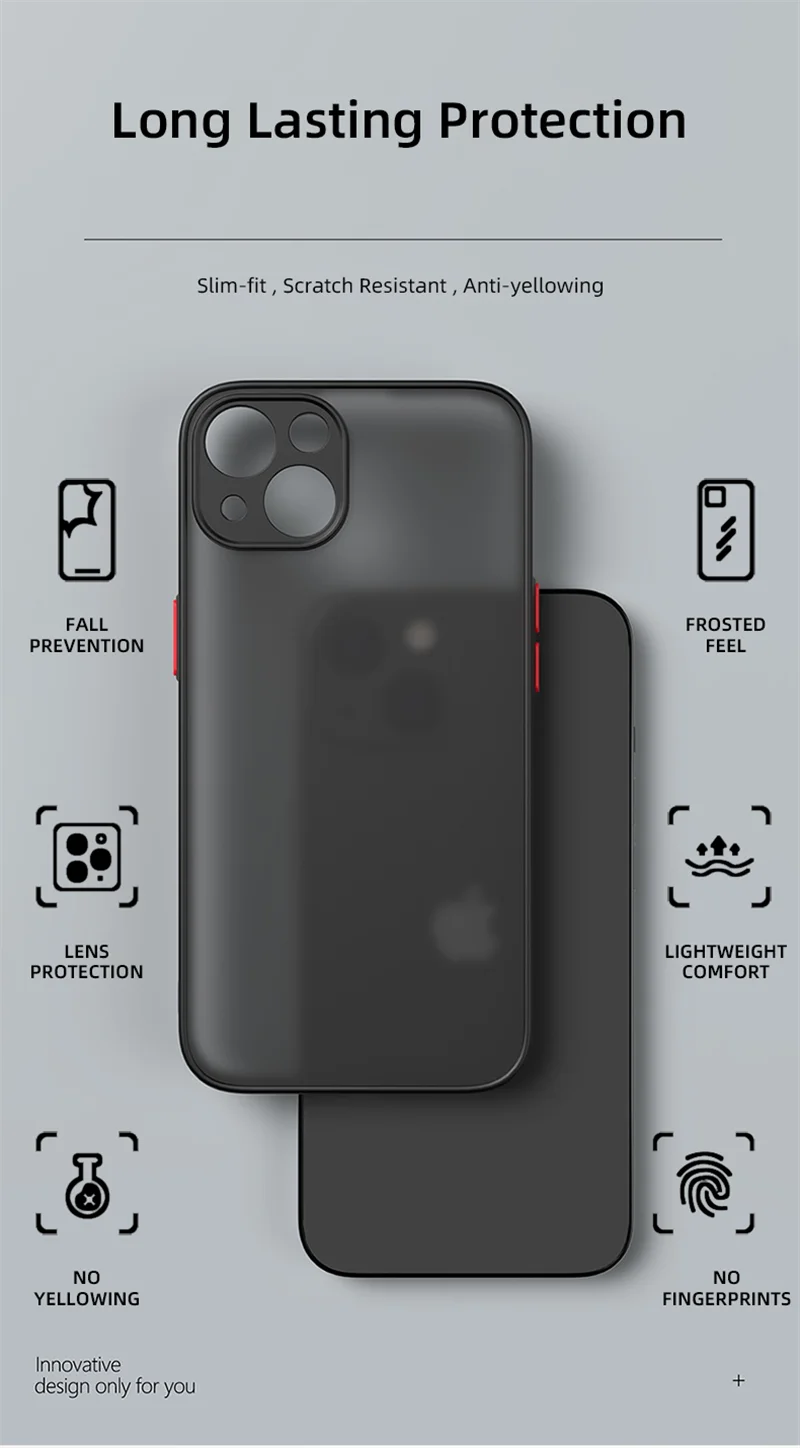 Shockproof Armor Matte Case For iPhone 14 13 12 11 Pro Max XR XS X 6 7 8 Plus SE Mini Silicone Bumper Clear Hard PC Cover Capa