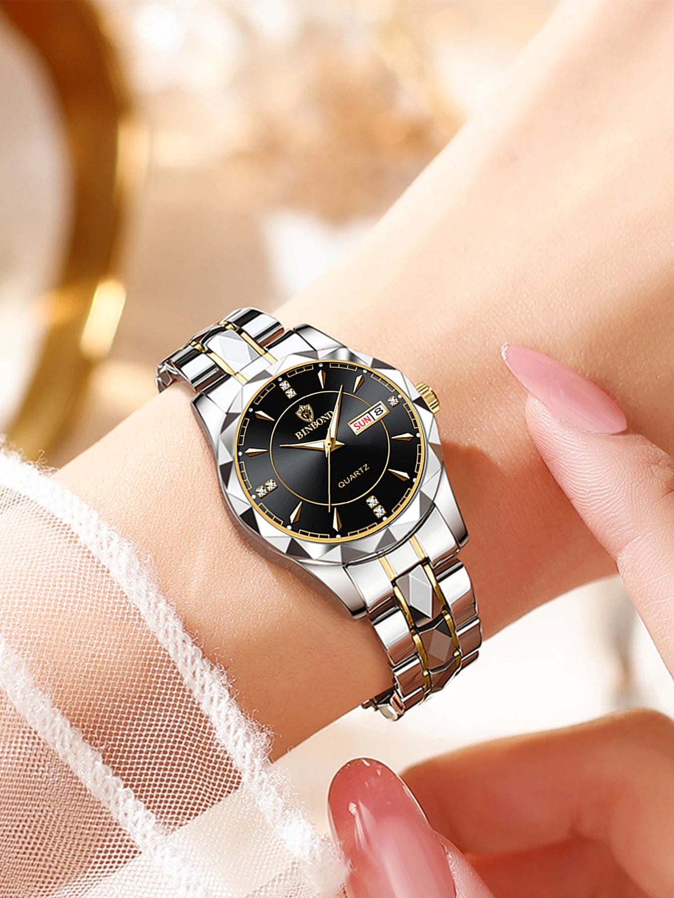 BINBONG Montres Femme Luxe Mode Dames Montre à Quartz Étanche Lumineuse Date Acier Inoxydable Montre-Bracelet Cadeau Petite Amie Amoureux