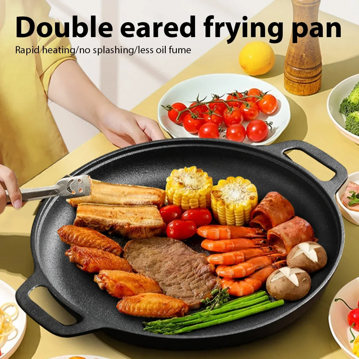 Cast Iron Frying Pan Non-stick pan Pizza Egg Pancake Pot Vegetable Steak Skillet Home Kitchen Flat Pan Omelette Outdoor Cookware