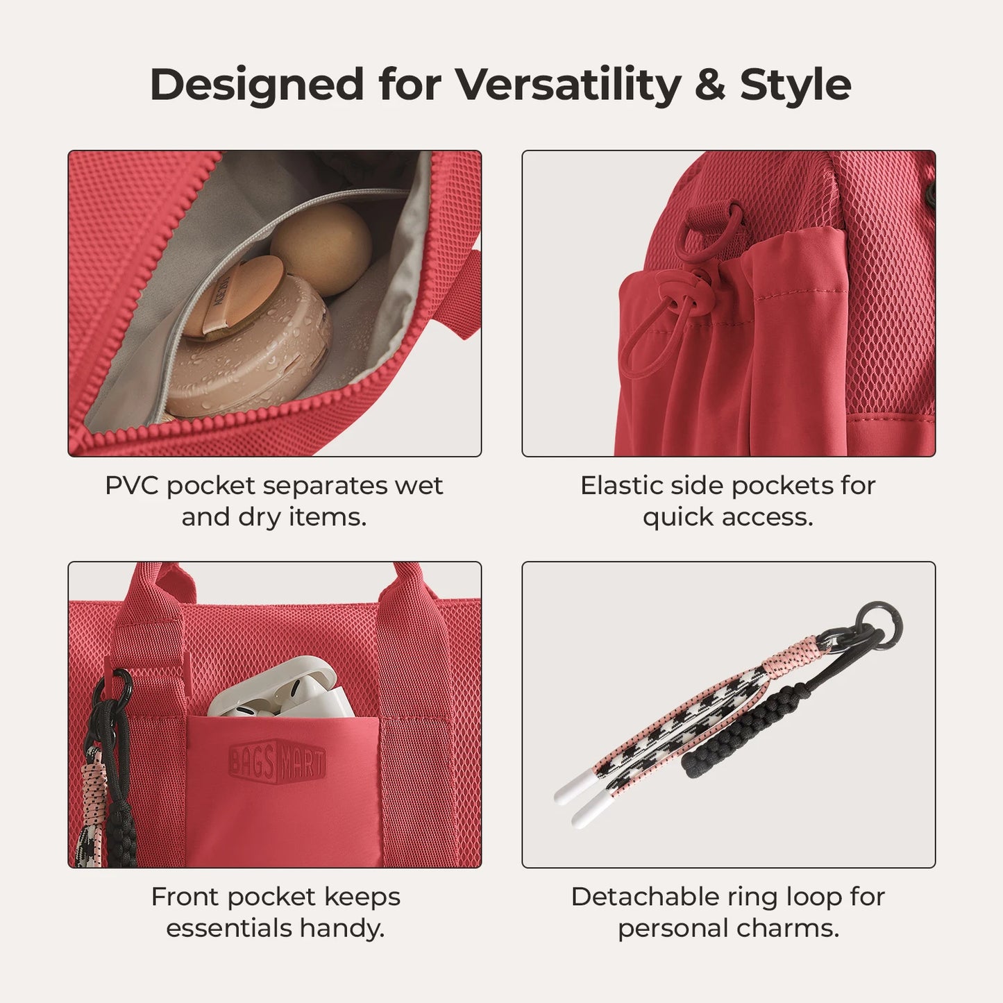 BAGSMART Boston Tasche für Damen, Mini-Reisetasche, Umhängetasche, wasserdicht, mit Nassfach, für Fitnessstudio, Reisen, Alltag, Strand, Wochenendausflug