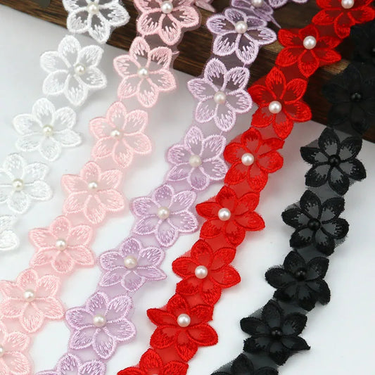 (1 Yards/roll) Width 3.4cm Color Nail Bead Eugen Yarn Six Flap Lace Clothing Matching Design Sense Girl Diy