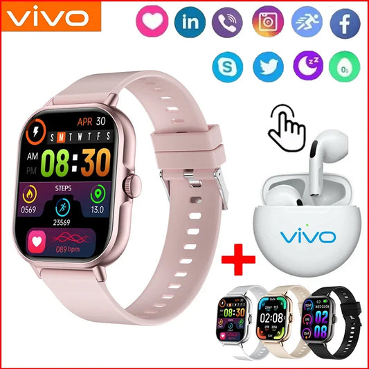 VIVO Smart Watch Android IOS Gift Bluetooth Call Smartwatch 2025 Touch Dial Music Fitness Tracker Sports Watches + Earphone NEW
