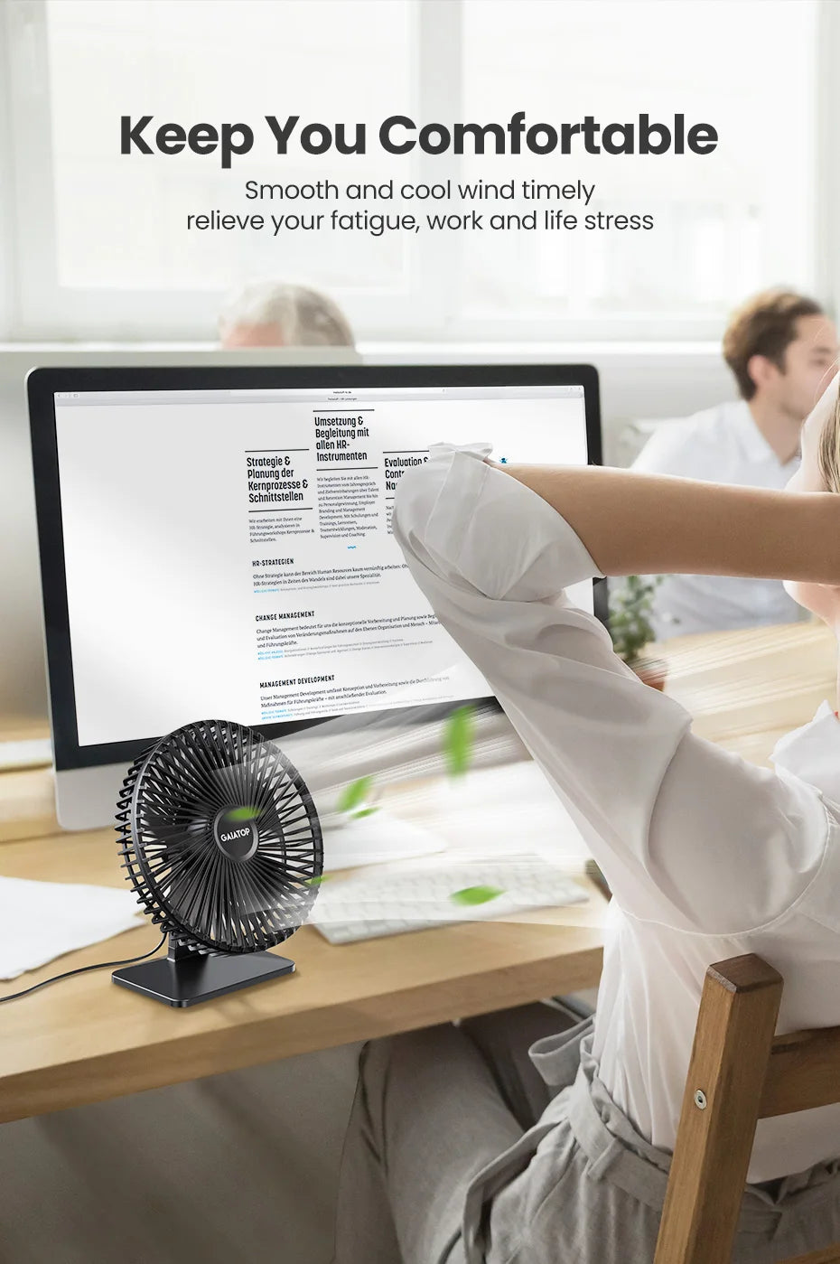 GAIATOP Schreibtischventilator Tragbarer USB Ventilator 90° Verstellbarer Kühlventilator Leise 3-Stufen-Einstellung Ultra Leise Geeignet für Zuhause, Schreibtisch, Büro